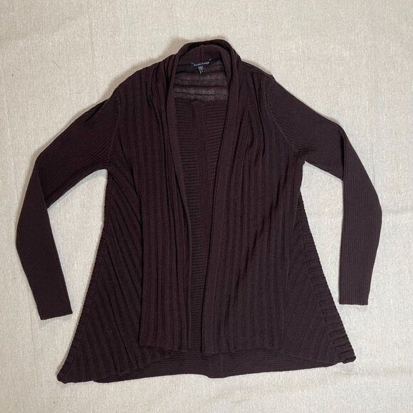 Eileen Fisher | 100% Wool Chocolate Brown Open-Front Longline Cardigan | Small - Picture 1 of 6